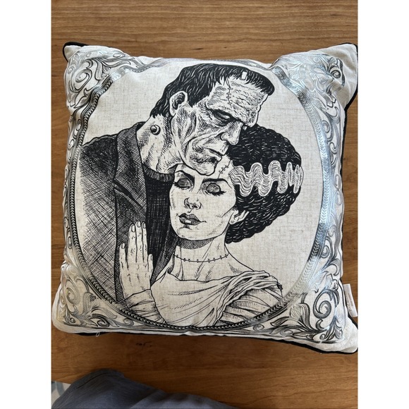 Isaac‎ Mizrahi Halloween Frankenstein And Bride Throw Pillow Summerween - Picture 1 of 6